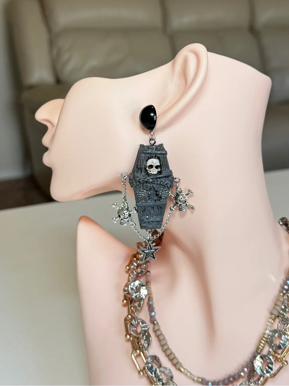 Black Gothic Coffin & Skull Drop Earrings
